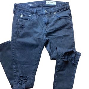 AG Adriano Goldschmied The Legging Ankle Super Skinny Black Distressed Jeans 26R